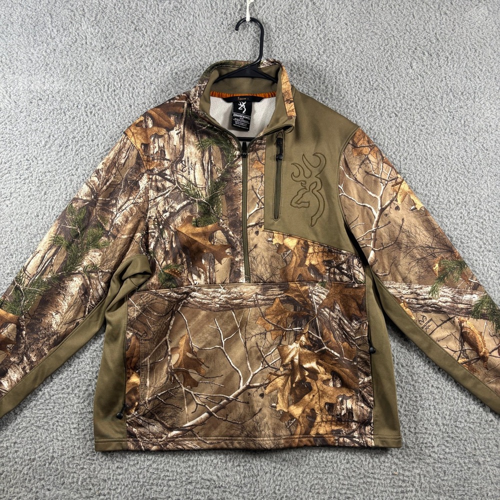 Browning Mens Realtree Camo Quarter Zip Pullover Jacket Brown Brow I Size M